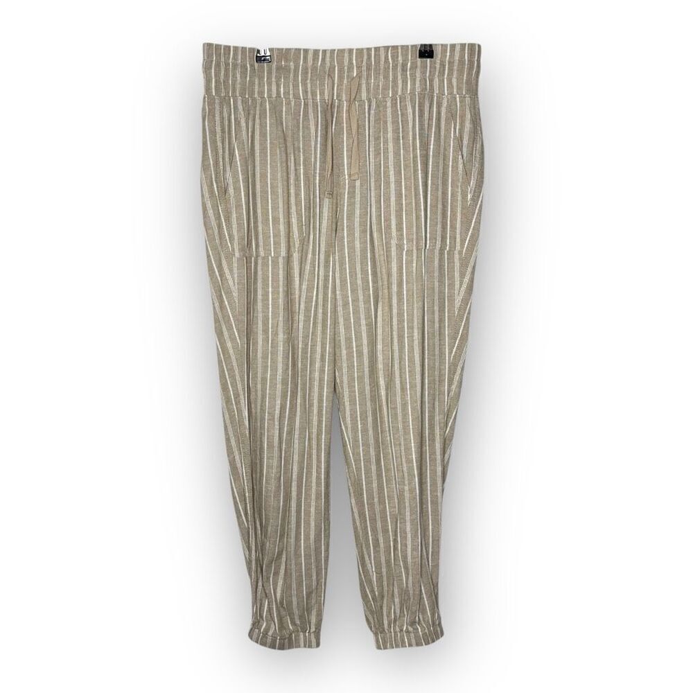 Briggs Tan Cream Striped Casual Lightweight Pants Linen Blend Women’s Size 12